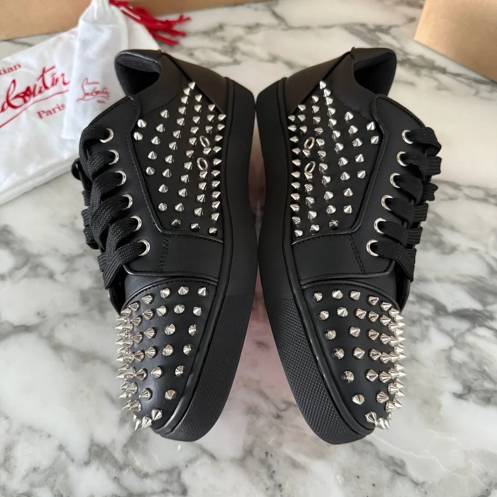 Christian Louboutin 3240804 Women's Vieira Night Spikes Black Sneakers, EU 39.5
